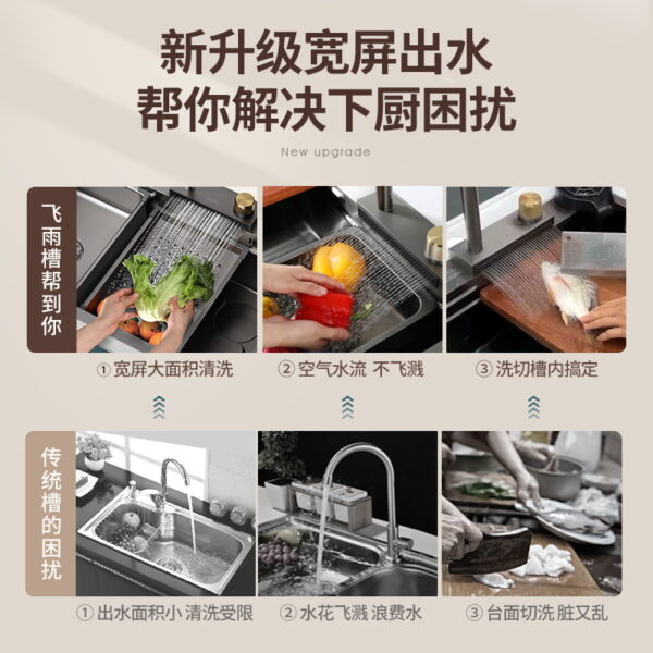 KF Rifengfei Thác Nước Mưa Lớn Đơn Khe Cắm Chậu Rửa Bát Inox Rau Lưu Vực Nhà Bếp Hộ Gia Đình Rau Lưu Vực Plus