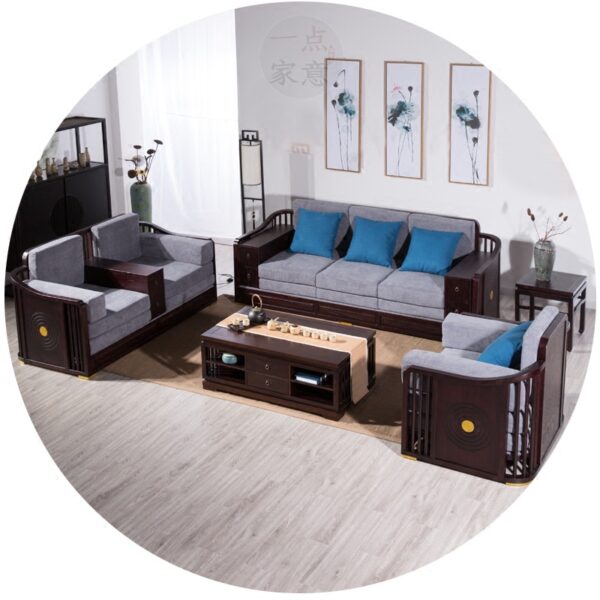 Sofa biệt thự phong cách Trung Quốc hiện đại, phòng khách lớn, bộ phận bán hàng câu lạc bộ, nội thất gỗ nguyên khối, bộ ba sảnh khách sạn