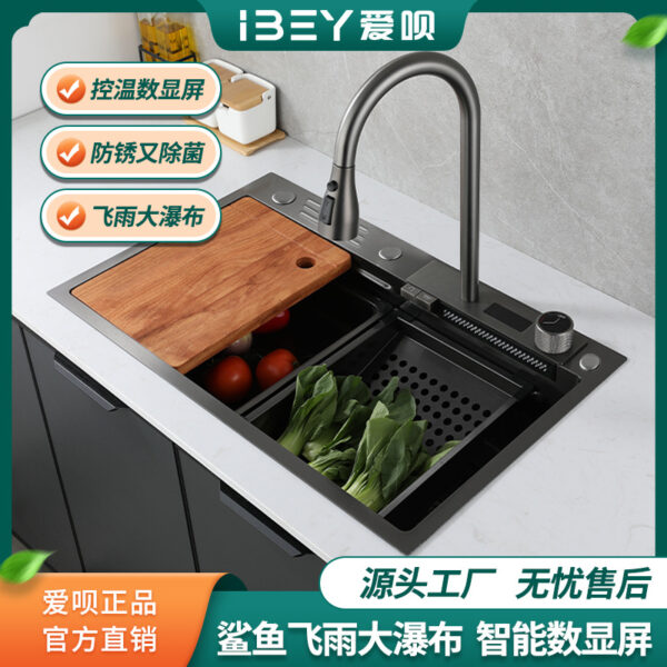 Thông Minh Màn Hình Hiển Thị Kỹ Thuật Số Cá Voi Mưa Thác Bồn Rửa Bát Inox Handmade Lưu Vực Nhà Bếp Rau Bồn Rửa Nhà Chậu Rửa Bát