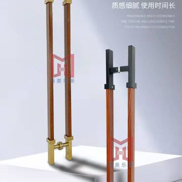 Tay nắm cửa gỗ khách sạn Tay nắm cửa bằng thép không gỉ giả gỗ hộp Tay cầm dài đôi cửa đôi Tay nắm cửa bằng đồng
