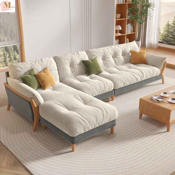 Công nghệ vuốt mèo đơn giản hiện đại nhung thẳng phòng khách kích thước đám mây màu kem đơn giản màu gỗ đăng nhập ghế sofa phù hợp