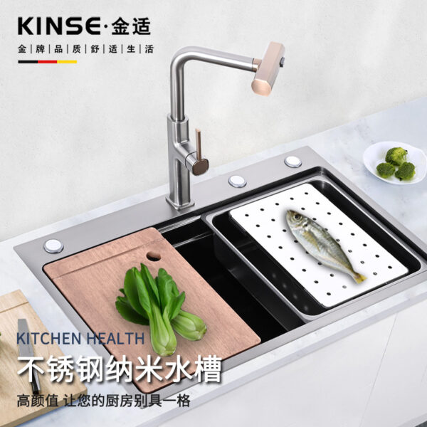 Nano dập nổi súng đen bồn rửa đặt mặt bàn bằng thép không gỉ lưu vực truy cập tổ ong nổi chất lượng cao bồn rửa nhà bếp