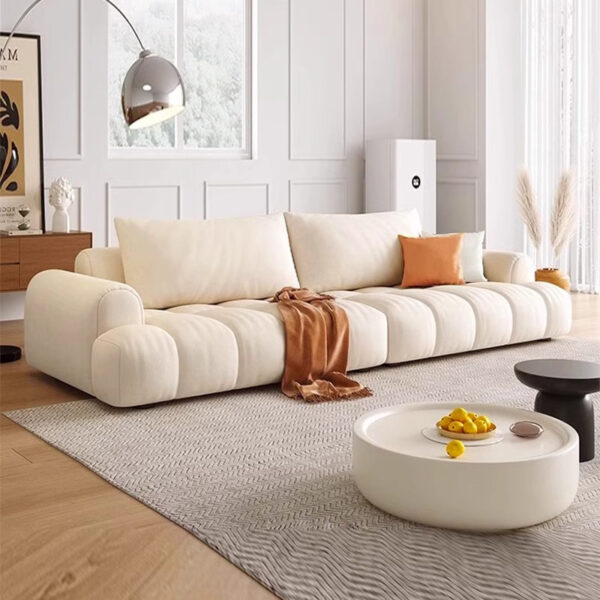 Phong cách kem Pháp móng vuốt mèo sofa vải phòng khách căn hộ nhỏ ba chỗ ngồi phồng sofa vải công nghệ marshmallow