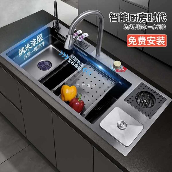 Chậu rửa đa năng Nano Chậu đơn lớn Raindance Chậu rửa đơn inox 304 chậu rửa rau có thùng rác