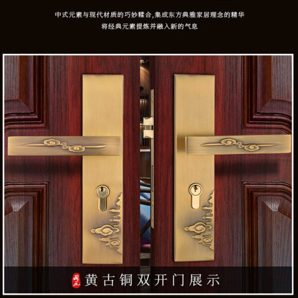 Toàn bộ bằng đồng mới kiểu Trung Quốc bằng gỗ chắc chắn Khóa cửa phòng ngủ phòng tắt tiếng kiểu cũ cổ bằng đồng nguyên chất tay cầm hộ gia đình đa năng