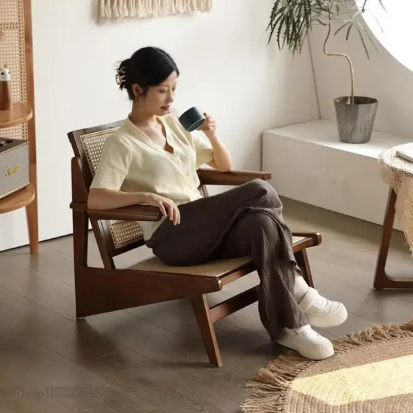 Vintage Gỗ Chắc Chắn Mây Chandigarh Ghế Sofa Lười Phòng Khách Ban Công Cổ Bắc Âu Tay Kangaroo Nằm Ghế Đơn