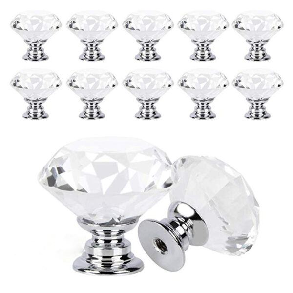 Nhà sản xuất bán buôn pha lê kim cương 30mm lỗ đơn núm vặn tay cầm hợp kim nhôm nắp nồi phụ kiện cửa kính tay cầm Bắc Âu