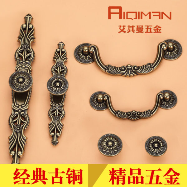 Đồng Tay Cầm Dài Phong Cách Châu Âu Khắc Giả Đồng Tủ Tủ Quần Áo Tay Cầm Tròn 1 Lỗ Ngăn Kéo Tay Cầm Vòng