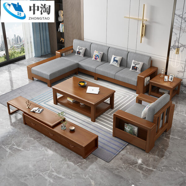 Sofa gỗ nguyên khối Trung Quốc kết hợp lớn và nhỏ, phòng khách, văn phòng tại nhà, nội thất khách sạn, sofa đa chức năng bán buôn