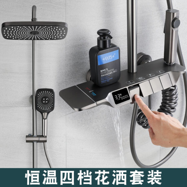 Cảm Ứng Nhiệt Sen Tắm Màu Xám Nút Đàn Piano Tàu Sân Bay Toàn Đồng Thông Minh Phòng Tắm Vòi Sen Màn Hình Hiển Thị Kỹ Thuật Số Bộ Nhà Siêu Tăng Áp
