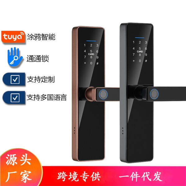 Tuya Khóa Vân Tay Trong Nhà Không Thay Đổi Lỗ Mật Khẩu Khóa Cửa Phòng Khóa Thông Minh Tám Ngôn Ngữ Căn Hộ Khách Sạn Khóa Cửa Gỗ