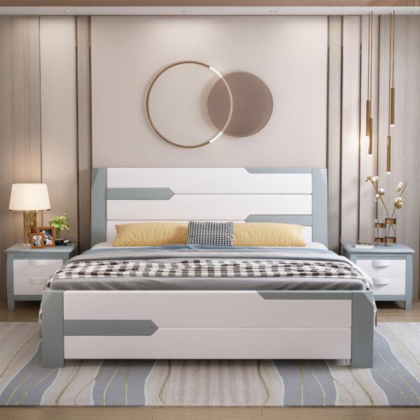 Hiện đại đơn giản giường gỗ chắc chắn màu trắng Bắc Âu cao 1.5m hộp đựng đồ 1.8m phòng ngủ chính giường cưới đôi