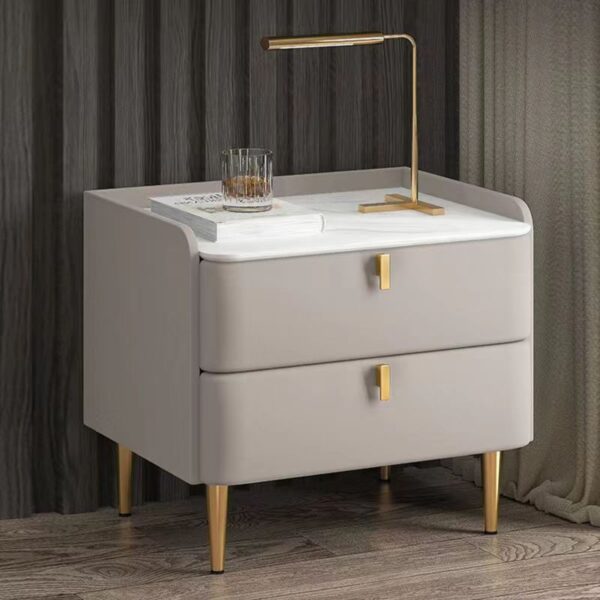 Bán trực tiếp ánh sáng sang trọng bàn đầu giường gỗ nguyên khối hiện đại tối giản tủ phòng ngủ tối giản da đá phiến Bắc Âu bàn đầu giường