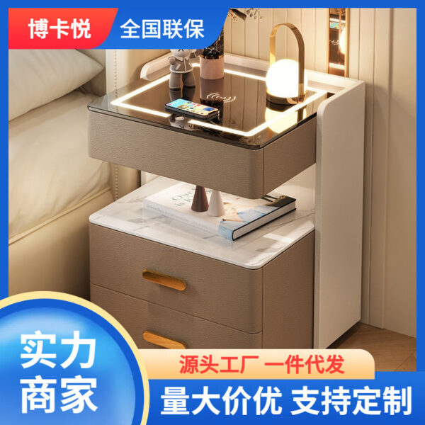 Bàn đầu giường thông minh, đơn giản, sang trọng, hiện đại, nhà cao cấp, tủ đựng đồ phòng ngủ ba tầng đầy đủ tiện nghi, bàn đầu giường đựng đồ bằng gỗ nguyên khối