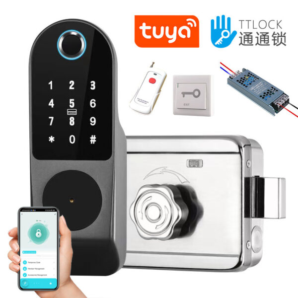 Bên ngoài cửa sắt cổ điển khóa vân tay khóa mật khẩu Niutou khóa thông minh quẹt thẻ Bluetooth remote graffiti khóa cửa thông minh