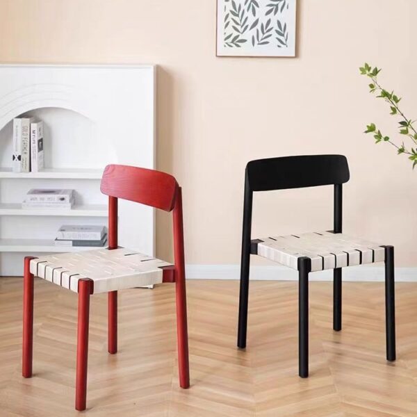 Bắc Âu Ghế Ăn Gỗ Chắc Chắn Nhà Hiện Đại Nhỏ Gọn Thiết Kế Ghế Sau Wabi-Sabi Phong Cách Retro Dệt Phân Ghế Giải Trí