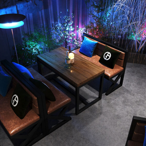 Bàn ghế sắt rèn phong cách retro Mỹ kết hợp, ghế sofa quầy bar phong cách công nghiệp, ghế sofa da cũ