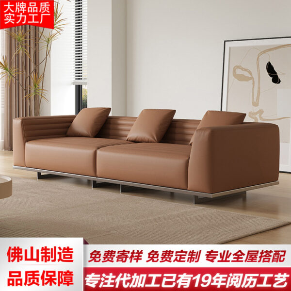 Sofa da Roger Ý tối giản lớp đầu tiên da bò thẳng thiết kế sofa sofa ba chỗ cao cấp kết hợp