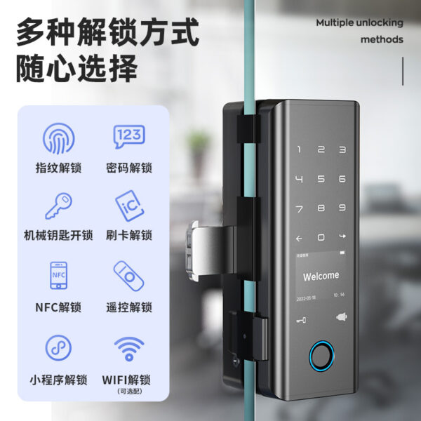 Chìa khóa bán chạy cửa kính khóa vân tay văn phòng khóa mật khẩu vân tay Tuya WIFI mở đơn và đôi mà không cần mở