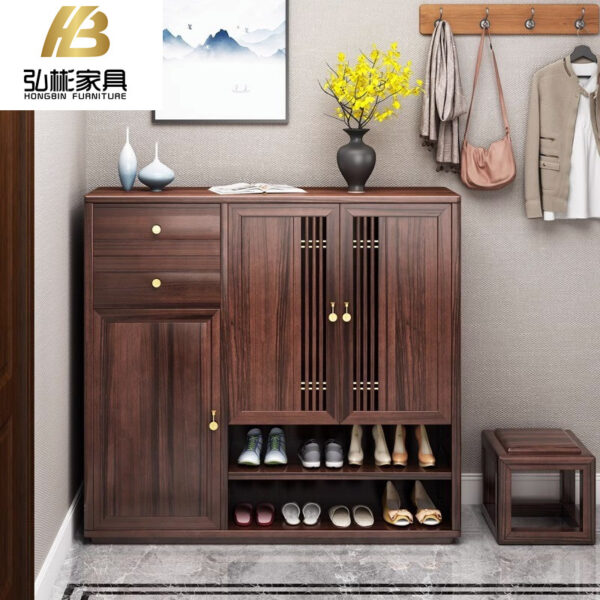 Vàng đen mới phong cách Trung Hoa tủ giày gỗ nguyên khối cửa nhà nhẹ sang trọng đèn công suất lớn sang trọng lối vào phòng khách tủ đựng đồ