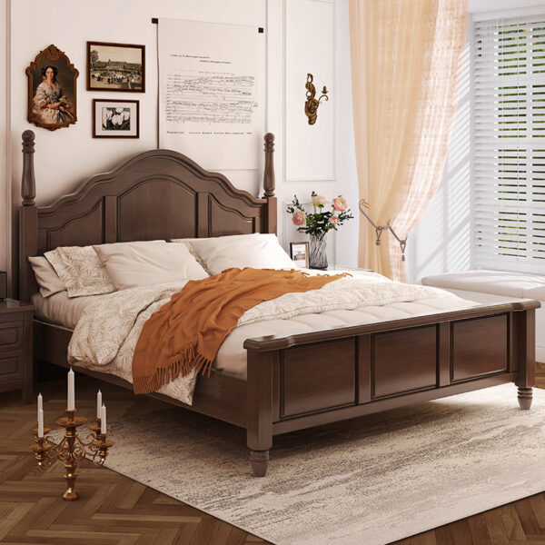 Đơn giản phong cách Mỹ mộc mạc Mỹ giường gỗ nguyên khối hiện đại đơn giản retro kiểu Pháp giường đôi giường nhẹ sang trọng giường cưới nội thất phòng ngủ