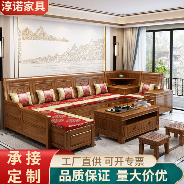 Gỗ long não kết hợp sofa gỗ nguyên khối cổ Trung Quốc chạm khắc nội thất phòng khách mùa đông và mùa hè sofa góc lưu trữ