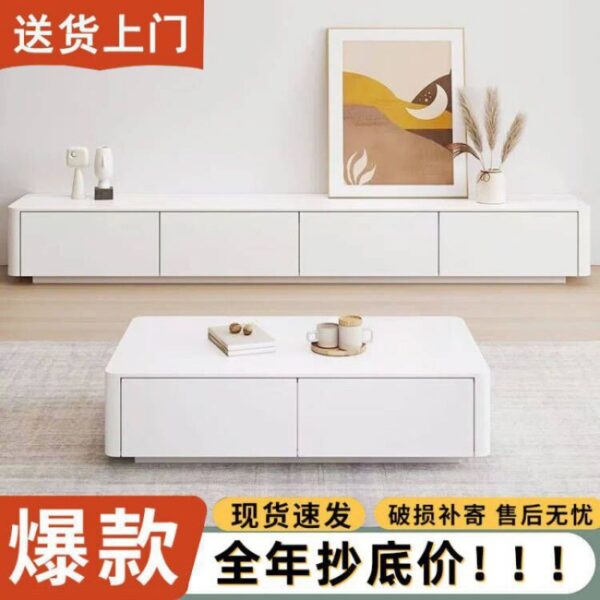 Bắc Âu Bàn Tủ Tivi Kết Hợp Hiện Đại Đơn Giản Căn Hộ Nhỏ Màu Kem Phong Cách Tủ Cửa Ngăn Kéo Nâng Cấp Tầng Tủ Tivi