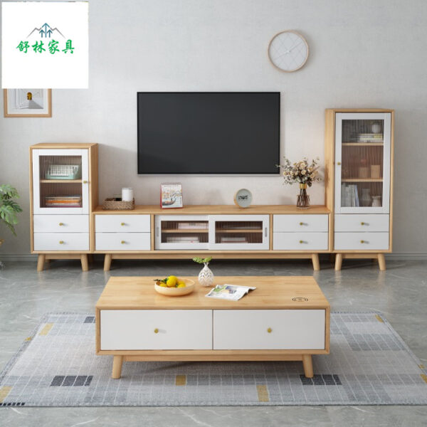 Bắc Âu Tủ Tivi Gỗ Chắc Chắn Bàn Cà Phê Lưu Trữ Tủ Đứng Kết Hợp Hiện Đại Đơn Giản Căn Hộ Nhỏ Tầng Tủ Phòng Khách Bàn Trà Bên tủ