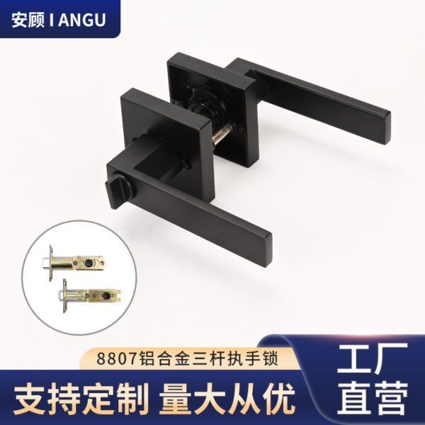 Mỹ khóa tay nắm cửa màu đen khóa tay nắm cửa đi qua phòng khách sạn khóa cửa cơ ba cực khóa tay cầm khóa tiêu chuẩn