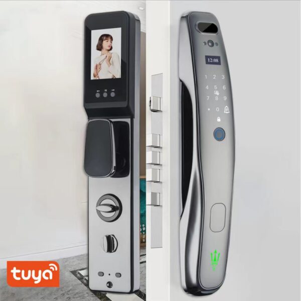 Tuya tuya 3D nhận dạng khuôn mặt vân tay khóa thông minh khóa trực quan mắt mèo WiFi từ xa khóa cửa phiên bản Tiếng Anh thương mại nước ngoài