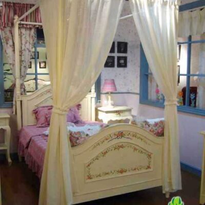 Bán buôn chăn màn phong cách châu Âu Mỹ vẽ tay rèm giường công chúa cô gái giấc mơ giường lớn phong cách Anh gỗ nguyên khối đất nước