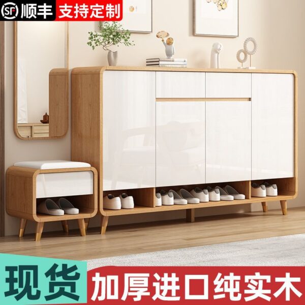 Tủ giày gỗ nguyên khối, tủ lối vào nhà, cửa lùa âm tường, dung tích lớn, tủ tiền sảnh ban công tiết kiệm