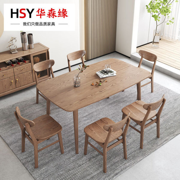 Bàn ghế ăn gia đình kết hợp gỗ nguyên khối Bắc Âu phong cách Nhật Bản tro bàn ăn gỗ nguyên khối căn hộ nhỏ nhà hàng bàn ăn hình chữ nhật