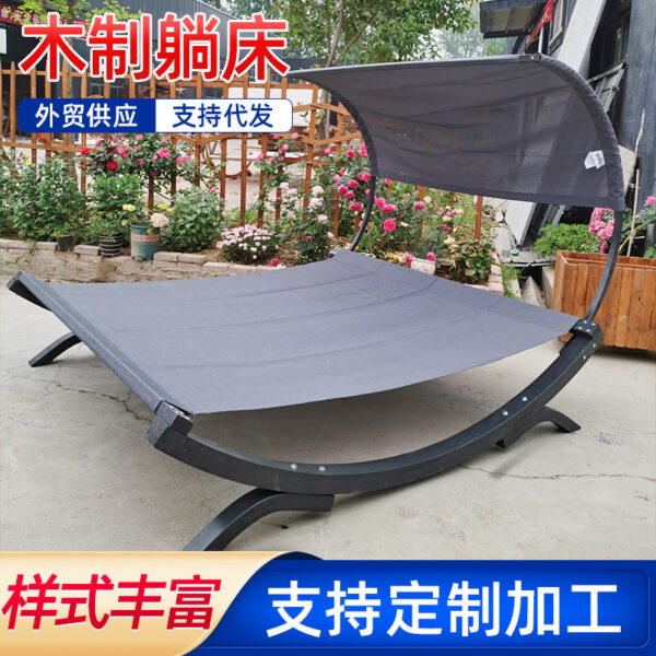 Nhà máy cung cấp trực tiếp giường gỗ ngoài trời giải trí che nắng giường đôi biệt thự bãi biển ngoài trời sân giường màu đen bán buôn