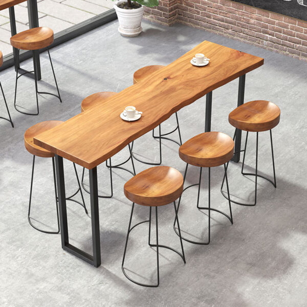 Bàn ghế quầy bar gỗ nguyên khối hiện đại nhà hàng quầy bar gỗ nguyên khối quầy bar khí quyển cà phê cửa sổ quán trà sữa bàn ghế cao