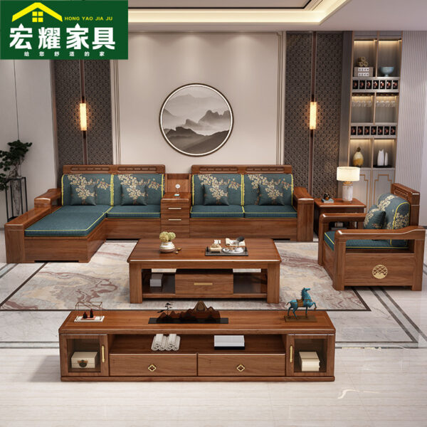 Phong cách Trung Quốc mới gỗ óc chó kết hợp ghế sofa gỗ hiện đại kích thước đơn giản lưu trữ căn hộ nhà nội thất phòng khách bán hàng trực tiếp
