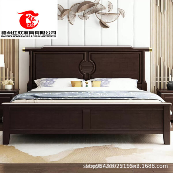 Phong cách Trung Hoa mới giường gỗ nguyên khối 1.8m1.5m đôi phòng ngủ chính đơn giản giường lớn hộ gia đình hộp cao lưu trữ giường cưới căn hộ nhỏ