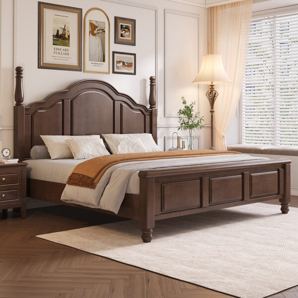 Giường gỗ nguyên khối nước Mỹ retro giường 1.8m giường đôi phòng ngủ chính gỗ sồi cưới giường đơn giản 1.5m lưu trữ giường