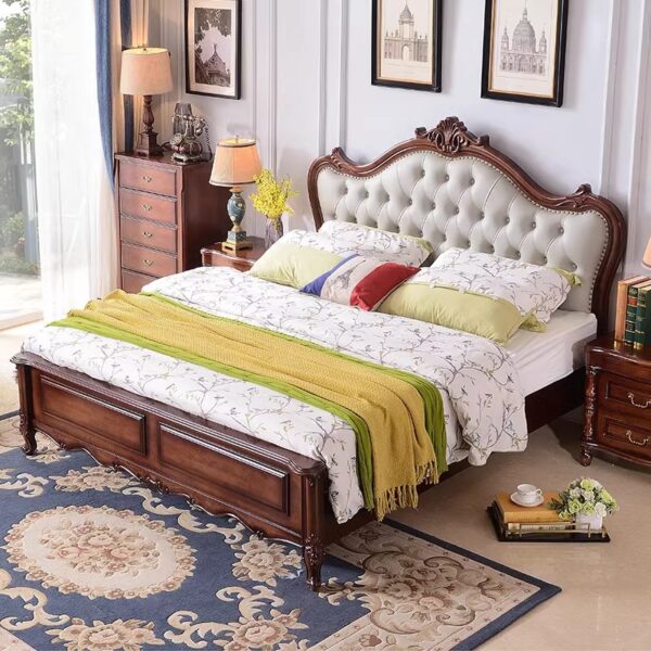 Giường gỗ nguyên khối của nước Mỹ Giường đôi phong cách Châu Âu hiện đại đơn giản 1,8m phòng ngủ chính giường cưới áp suất không khí hộp khung lưu trữ giường