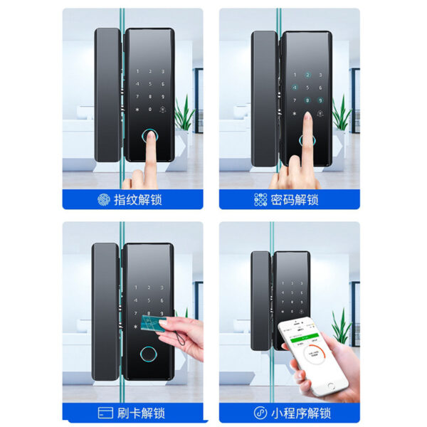 ALI6 văn phòng mật khẩu khóa vân tay cửa kính không cần mở shop cửa đơn cửa đôi khóa thông minh quẹt thẻ để mở khóa