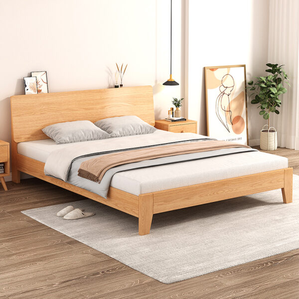 ZN4I giường tất cả gỗ chắc chắn giường 1.5 mét hiện đại đơn giản tại nhà cưới giường giường gỗ sồi phòng ngủ chính 1.8 mét giường lớn đôi