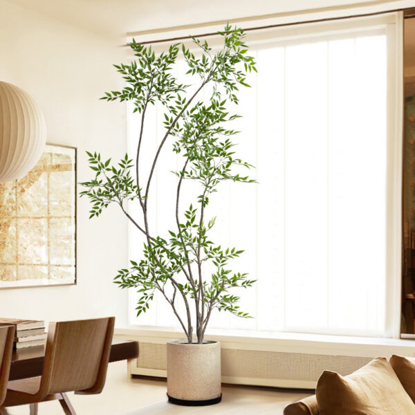 Cây xanh mô phỏng lớn Nandina ánh sáng cao cấp sang trọng trong nhà phòng khách cây sinh học đứng trên sàn trang trí chậu hoa trang trí