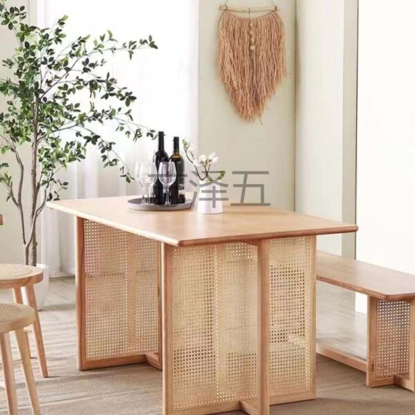 LJ Bắc Âu Bàn ghế ăn mây gỗ nguyên khối kết hợp căn hộ nhỏ phòng khách đơn giản nhà hàng phong cách wabi-sabi tại nhà quán trà sữa bàn