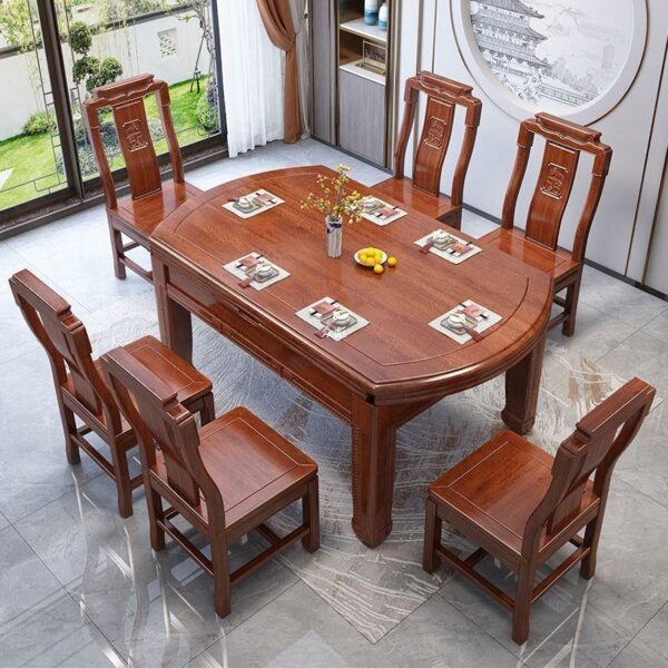 Bàn ghế ăn bằng gỗ nguyên khối bằng gỗ hồng sắc kết hợp có thể thu vào gấp vuông và tròn đa năng bàn ăn đơn giản tại nhà bàn ăn zb
