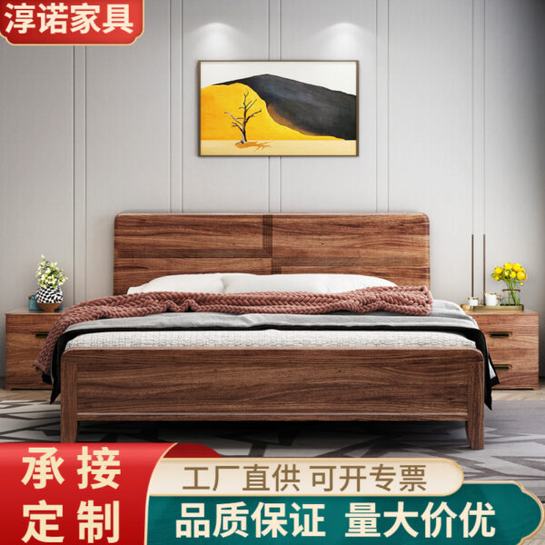 Giường gỗ nguyên khối vàng đen, phòng ngủ chính 1,8m phong cách Trung Quốc mới Giường cưới, giường đôi, giường lưu trữ áp suất không khí hộp cao cấp nhẹ nhàng hiện đại