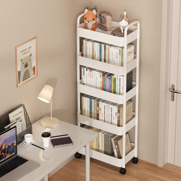 Giá sách di động nhiều tầng giá để đồ cho trẻ em đọc giá để đồ trong gia đình xe đẩy có bánh xe đứng trên sàn bán buôn đơn giản