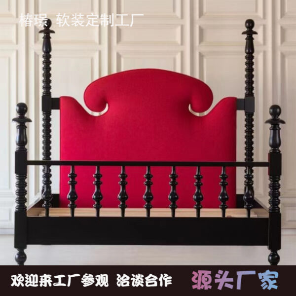 Mỹ Nông Thôn Retro Giường Đôi Giường và Bữa Sáng Căn Hộ 1.5 Mét Vải Mềm Gói In Trụ Giường Giường In Pháp