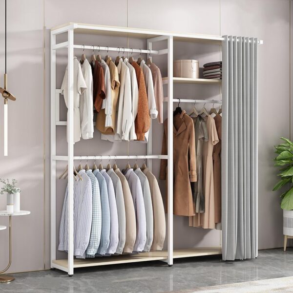 Giá treo quần áo Tủ quần áo đơn giản Nhà phòng ngủ sàn mở Tủ quần áo vải kết hợp thép và gỗ cho thuê phòng lưu trữ