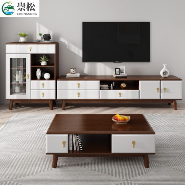 Bắc Âu Gỗ Chắc Chắn Tủ Video Bàn Cà Phê Kết Hợp Sàn Phòng Khách Tủ Đồ Nội Thất Hiện Đại Đơn Giản Tủ Tivi Có Kho Bán Buôn
