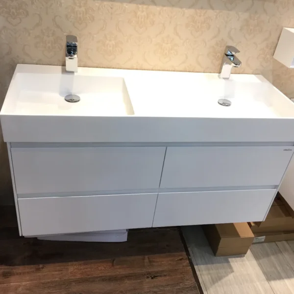 Bồn 1200mm Treo Tường Đá Bề Mặt Rắn Đôi Bồn Rửa Gỗ Đất Phòng Tắm Vanity Cloakroom Tủ Oka Đồ Nội Thất 2090